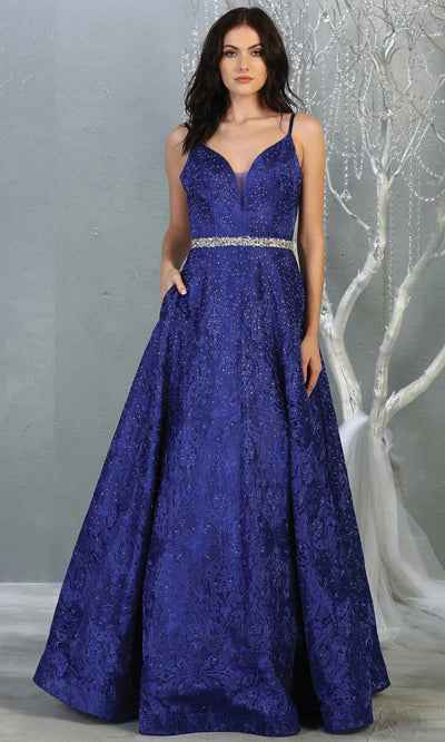 Mayqueen RQ7880 long royal blue lace  evening flowy dress w/straps. Full length flowy dress is perfect for  enagagement/e-shoot dress, formal wedding guest, evening party dress, prom, black tie, gala, indowestern. Plus sizes avail.jpg