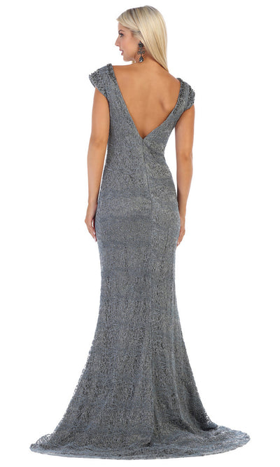 May Queen - RQ7654 Cap Sleeve Fitted Trumpet Gown In Gray