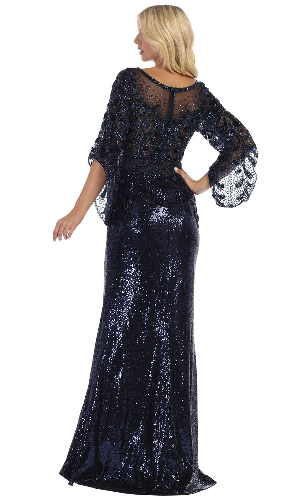 May Queen - RQ7679 Embellished Bateau Sheath Gown In Blue