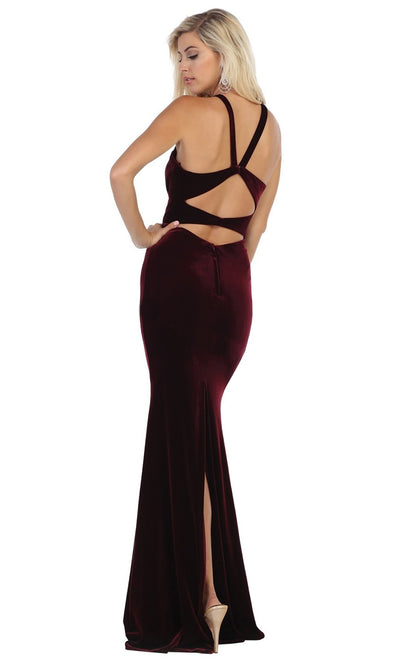 May Queen - RQ7693 Halter Fitted Velvet Dress In Black and Red