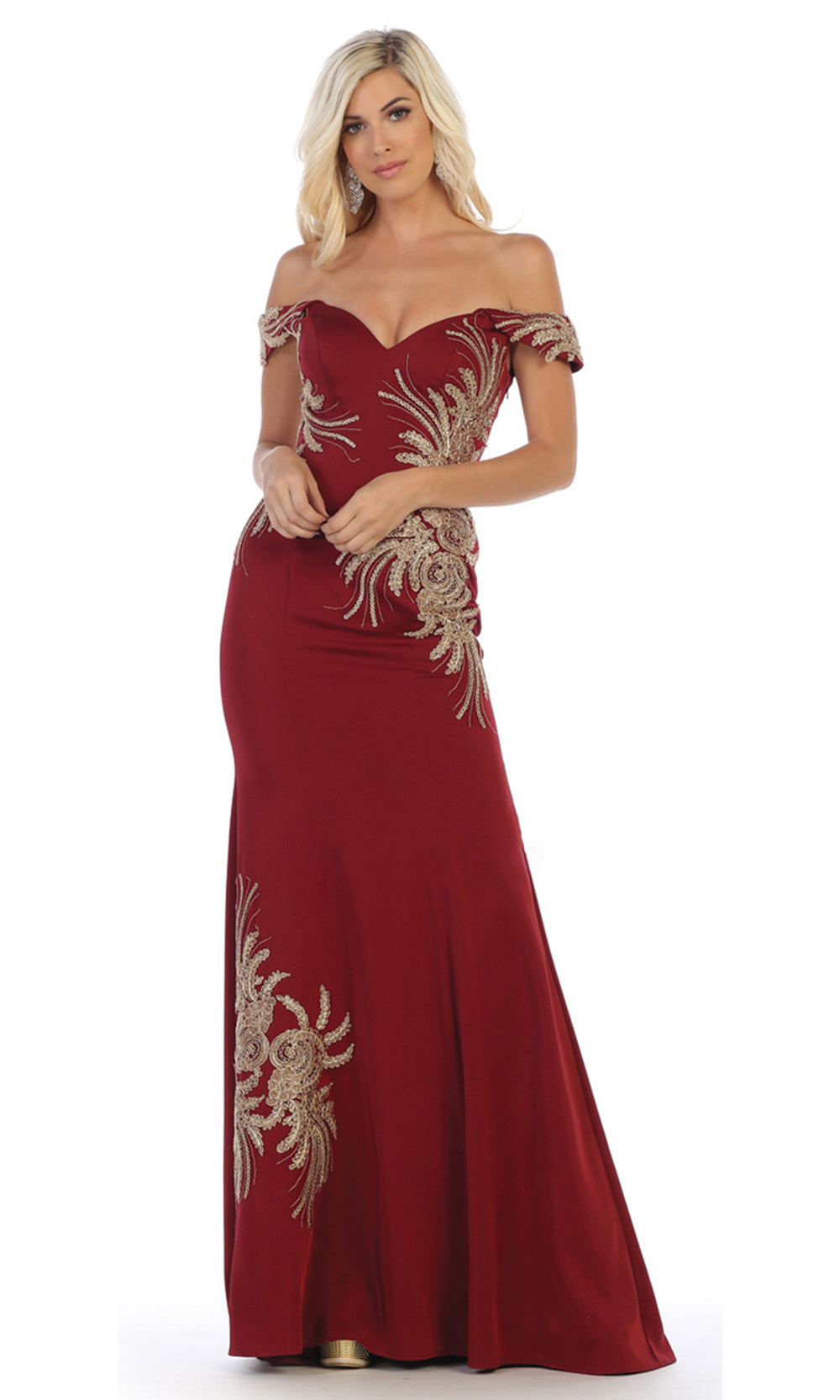 May Queen - RQ7712 Beaded Sweetheart Trumpet Gown In Burgundy
