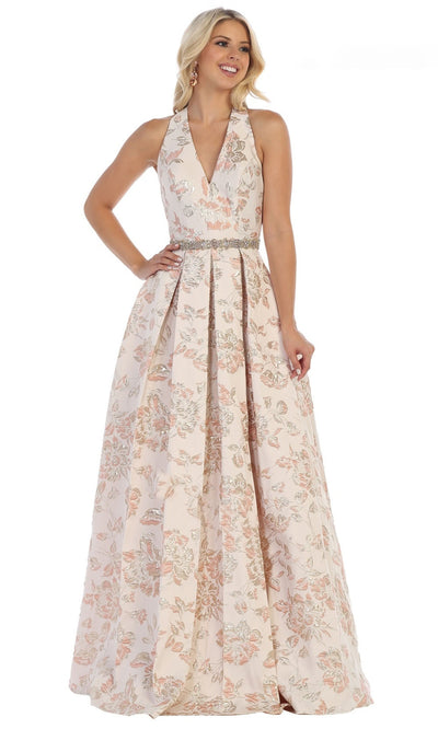 May Queen - RQ7731 Open Back Floral Gown In Pink
