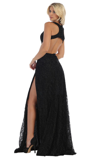 May Queen - RQ7736 Sleek And Sexy Double Slit Dress In Black