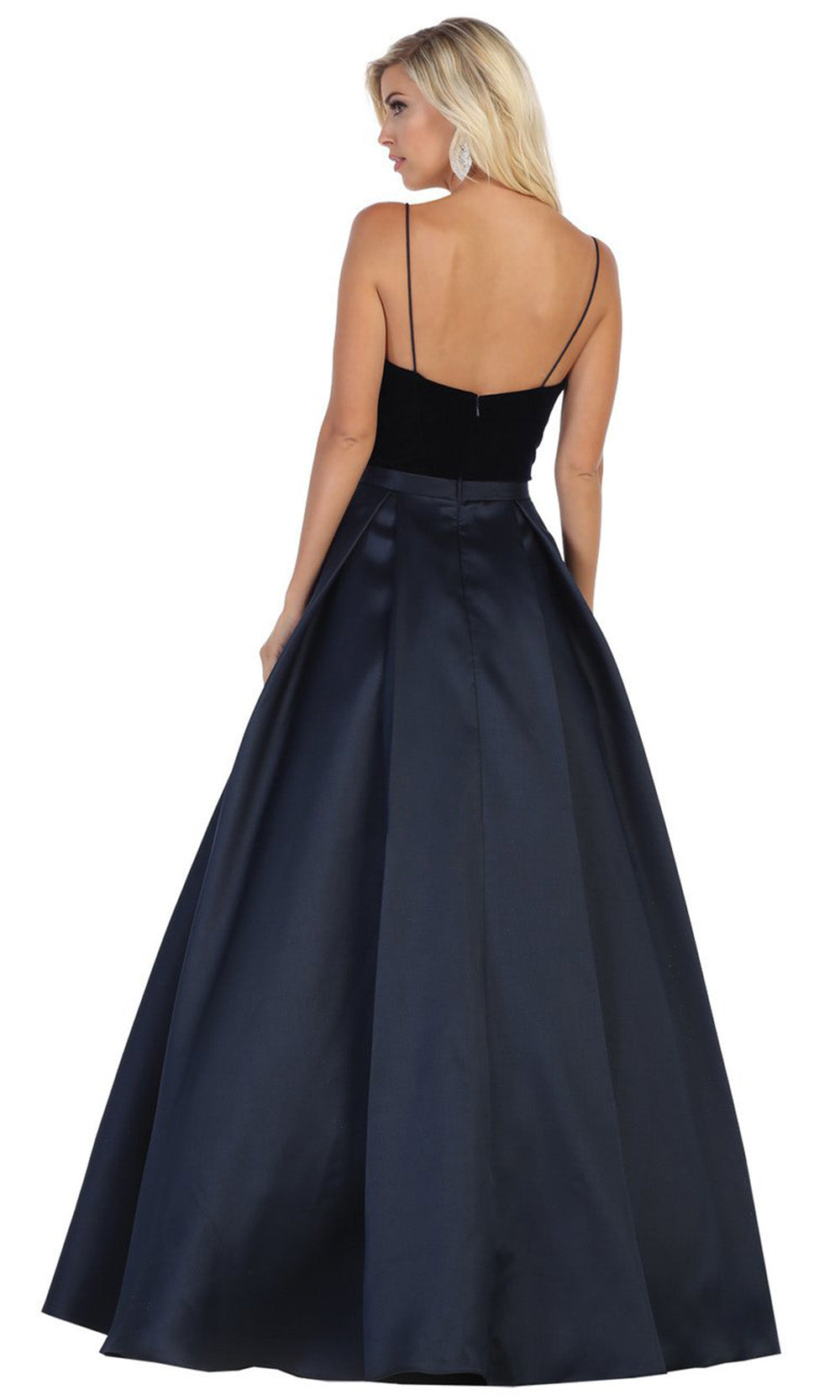 May Queen - RQ7742 Crisscross Front A-Line Gown In Blue and Black