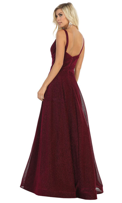 May Queen - RQ7747 Sleeveless Glittered Long Dress In Red and Black