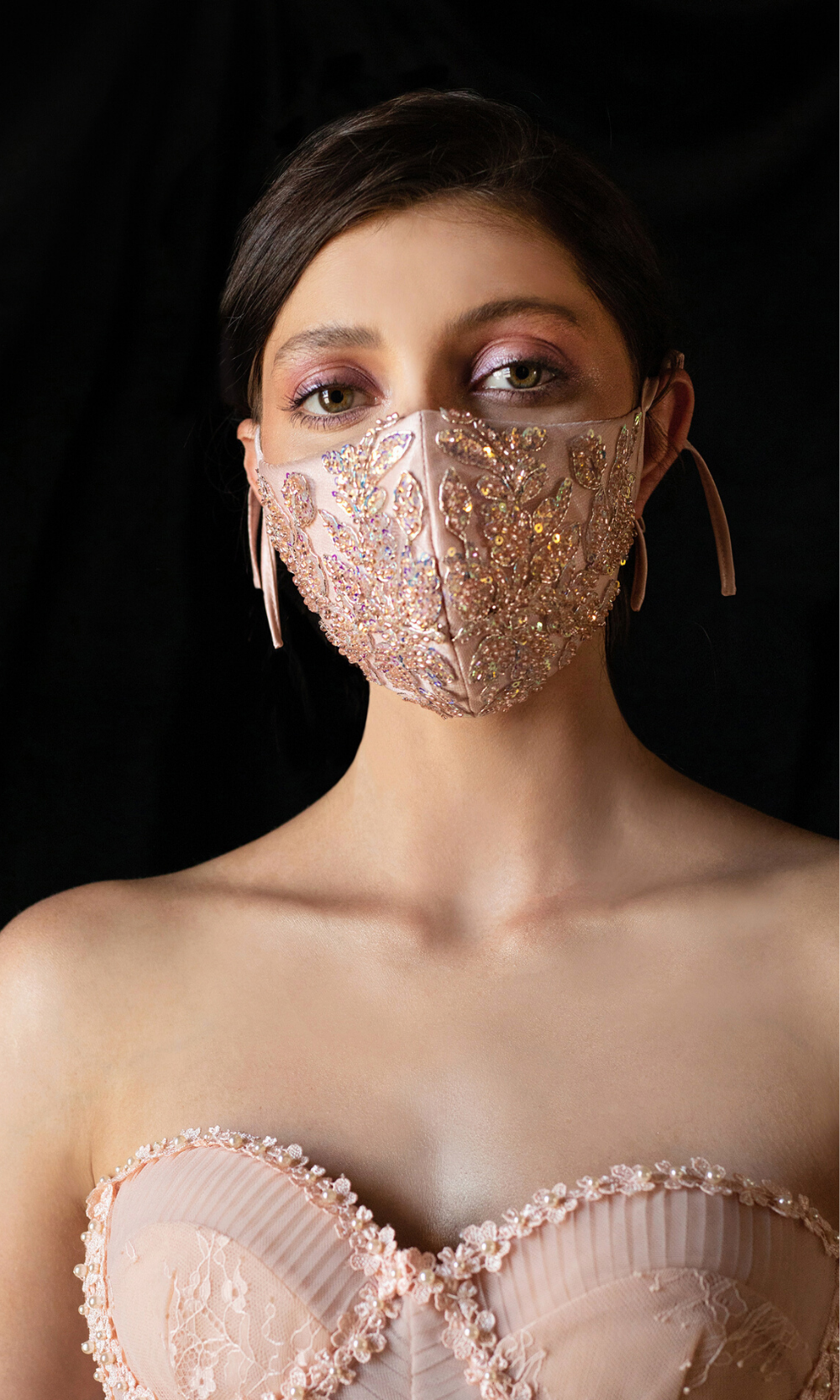 Blush sequin beaded mask for wedding, prom, special occasion, court wedding, backyard wedding