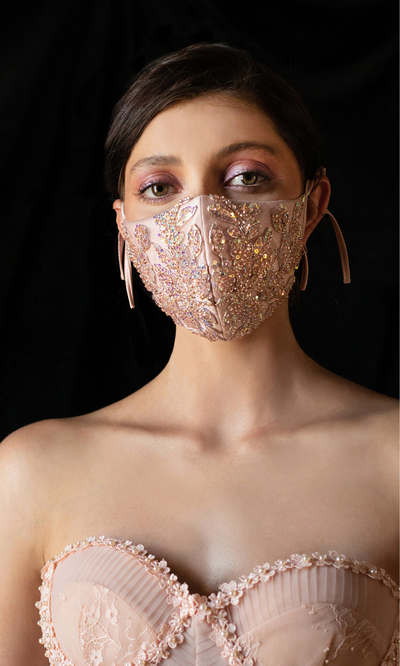 Blush sequin beaded mask for wedding, prom, special occasion, court wedding, backyard wedding