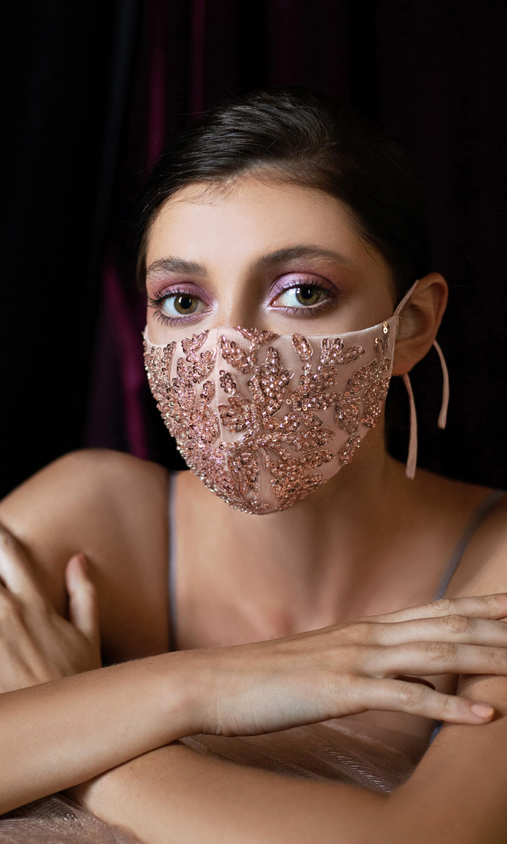 Rose gold sequin beaded mask for wedding, prom, special occasion, court wedding, backyard wedding