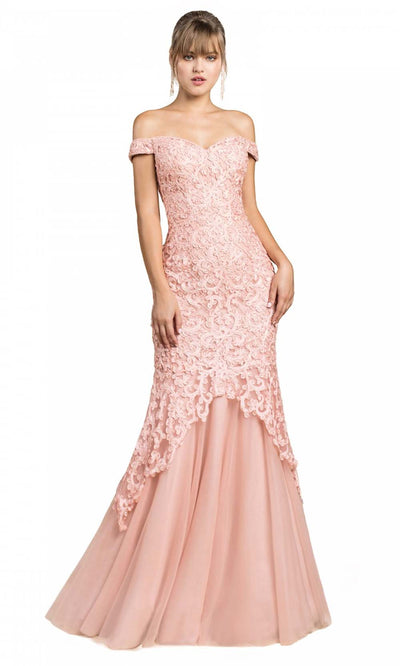 Cinderella Divine - A0401 Lace Overlay Mermaid Gown In Pink
