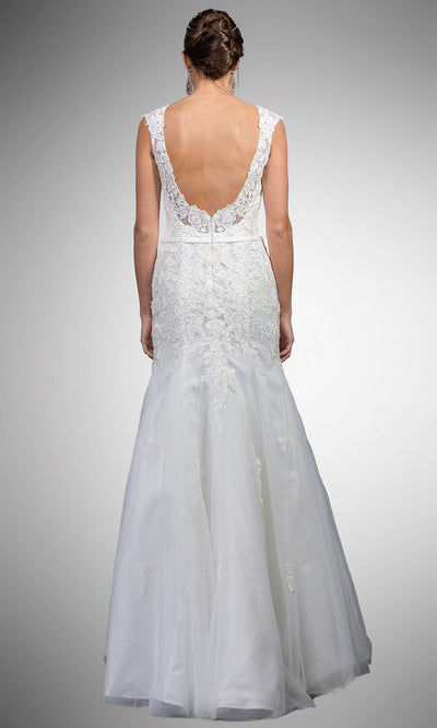 Dancing Queen - A7000 Embroidered Jewel Neck Trumpet Gown In White