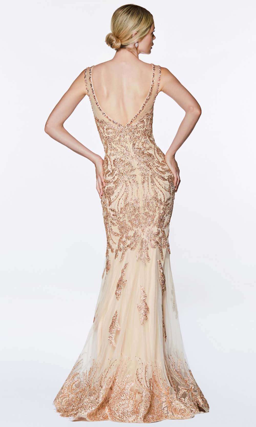 Cinderella Divine - AM186 V Neck And Back Long Gown In Gold and White