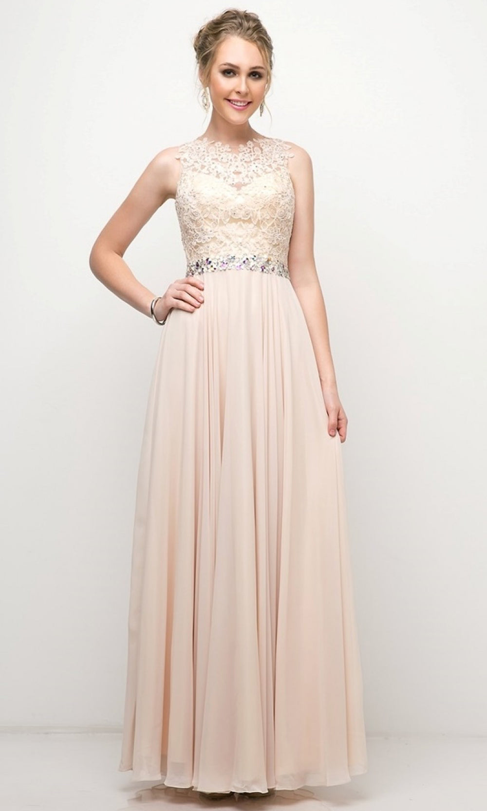 Cinderella Divine - B1601 Jewel Adorned A-Line Dress In Neutral