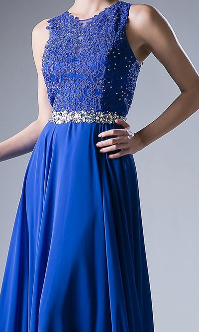 Cinderella Divine - B1601 Jewel Adorned A-Line Dress In Blue