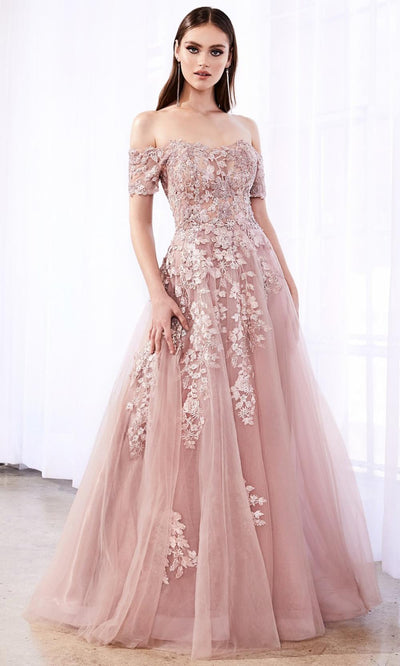 Cinderella Divine - C20 Off Shoulder Floral Lace Gown In Mauve
