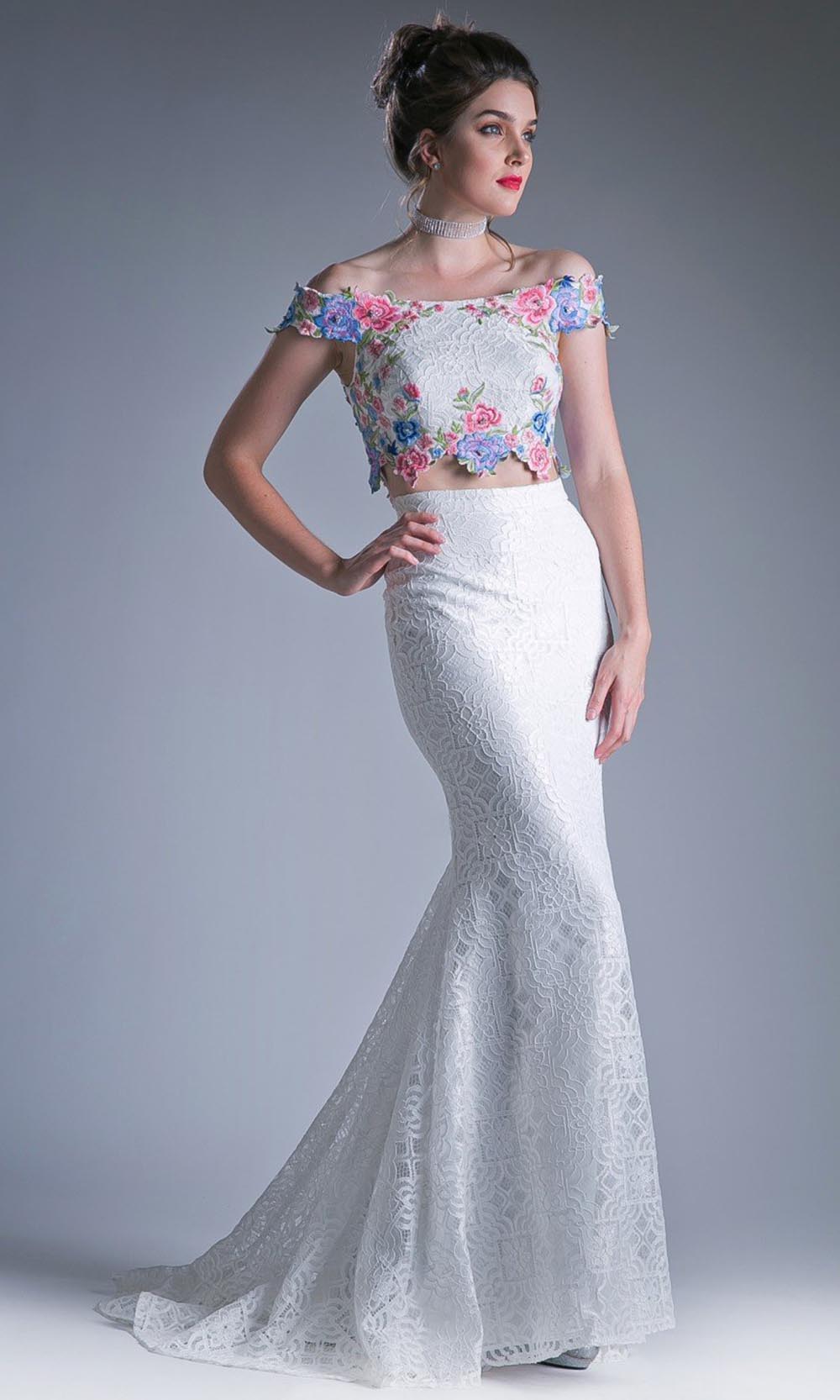 Cinderella Divine - CA314 Two Piece Embroidered Dress In White