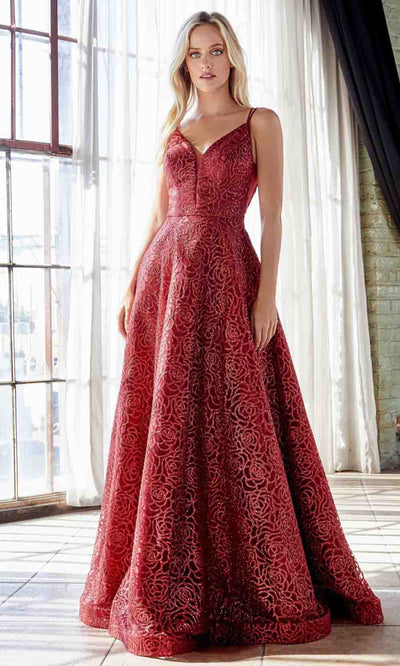 Cinderella Divine - CB059 Glitter Print A-Line Gown In Red