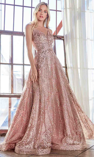 Cinderella Divine - CB059 Glitter Print A-Line Gown In Pink