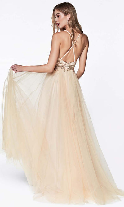 Cinderella Divine - CD0128 Adorned A-Line Tulle Gown In Neutral