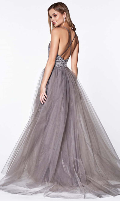 Cinderella Divine - CD0128 Adorned A-Line Tulle Gown In Gray