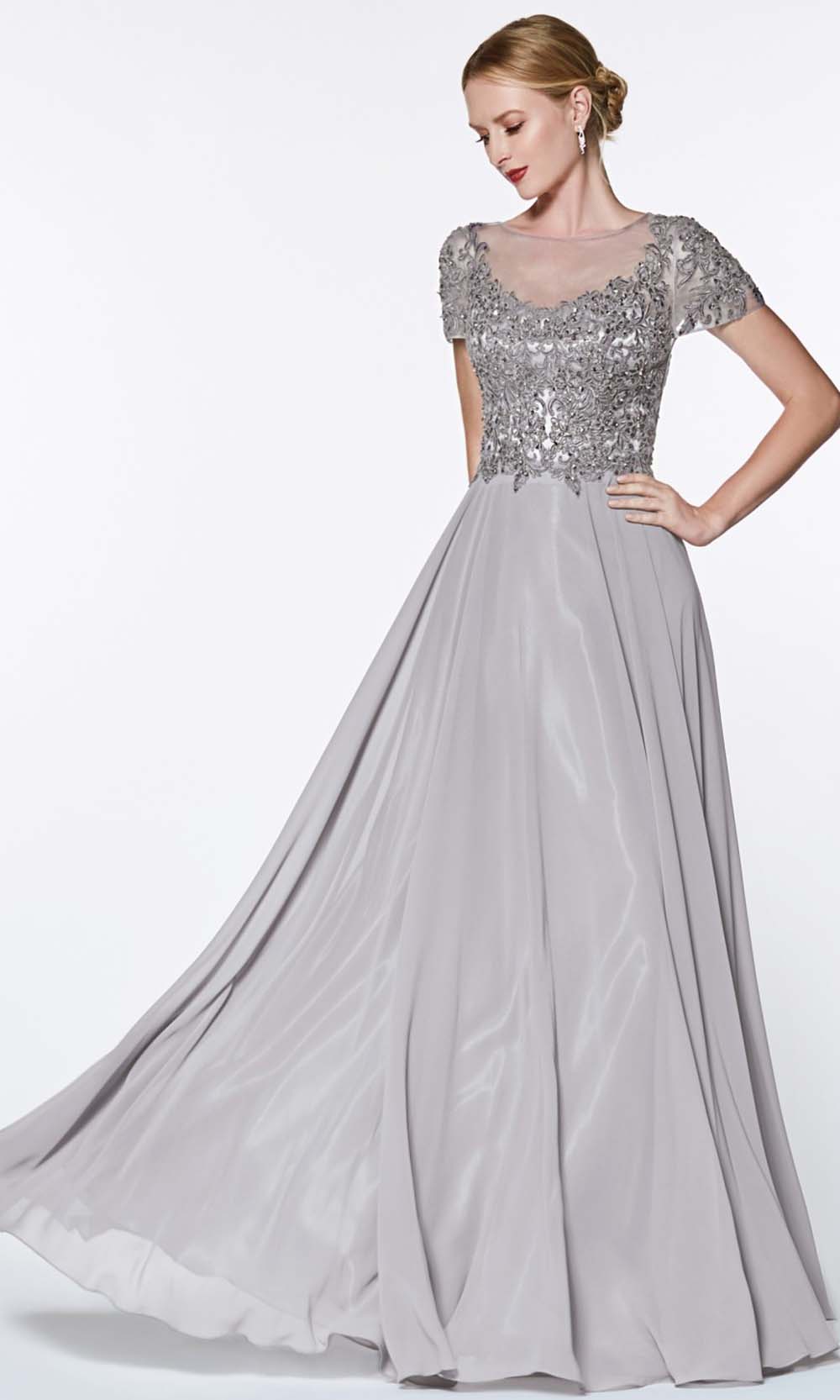 Cinderella Divine - CD0139 Illusion Jewel Chiffon Dress In Gray