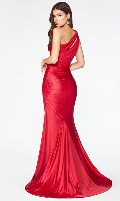 Cinderella Divine - CD0146 Asymmetric Ruched Gown In Red