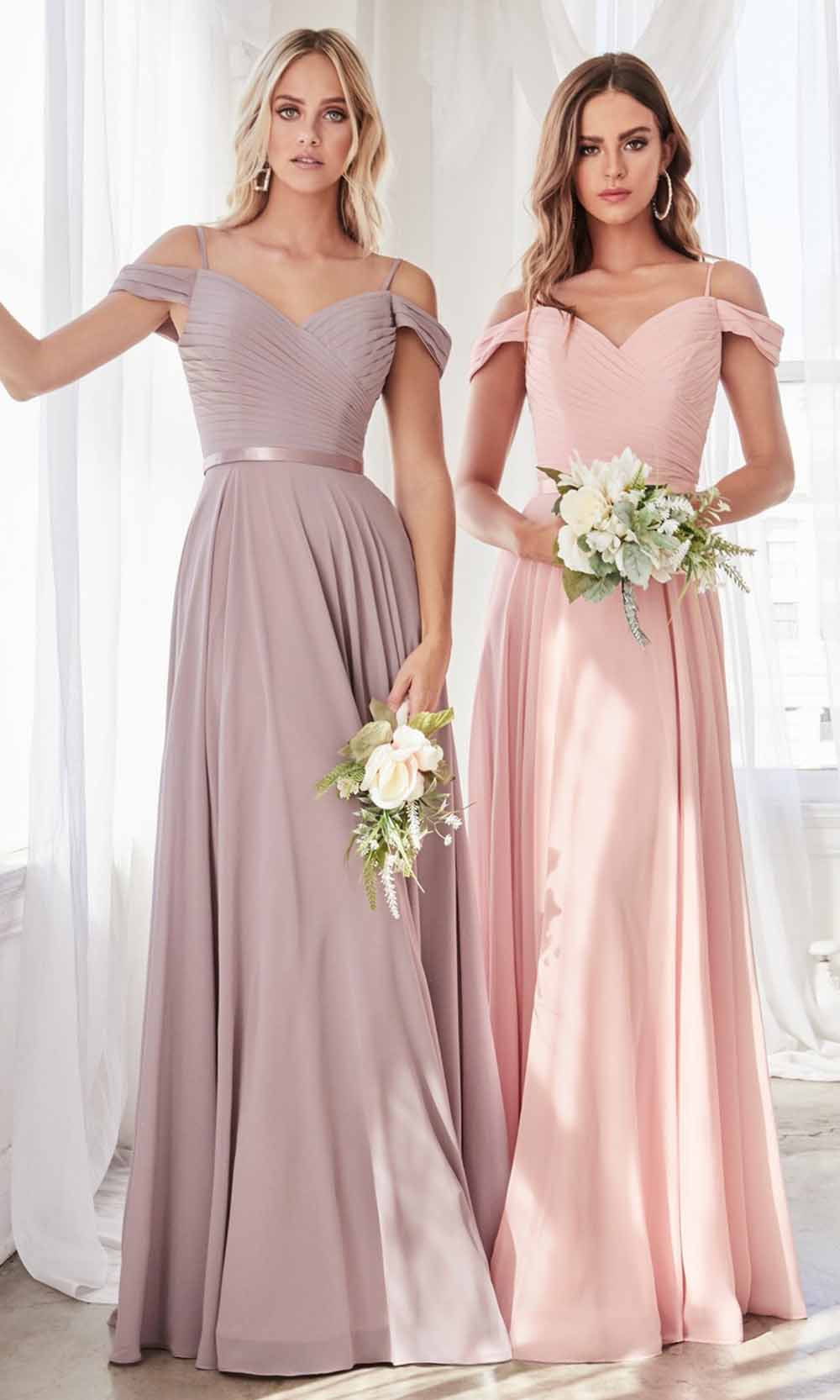 Cinderella Divine - CD0156 Cold Shoulder Chiffon Dress In Purple Gray and Pink
