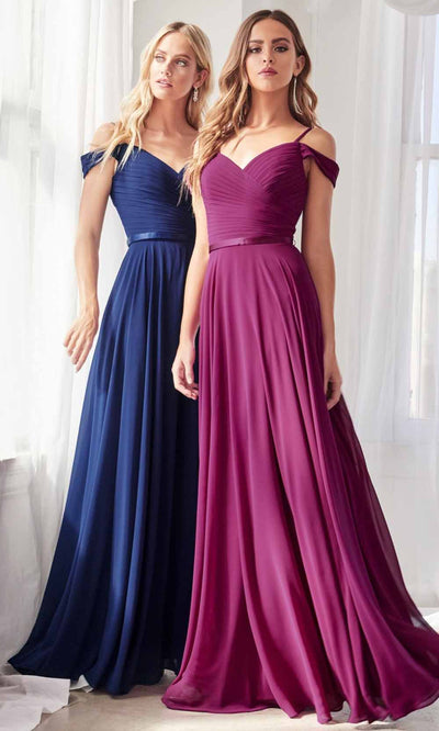 Ladivine - CD0156 Cold Shoulder Chiffon Dress In Blue and Purple