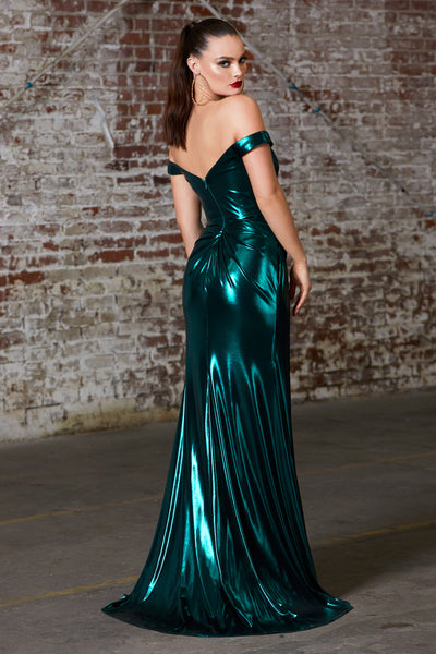 Cinderella Divine CD163 emerald green off shoulder metallic dress-back