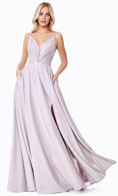 Ladivine - CD185 Deep V Neck A-Line Gown In Neutral