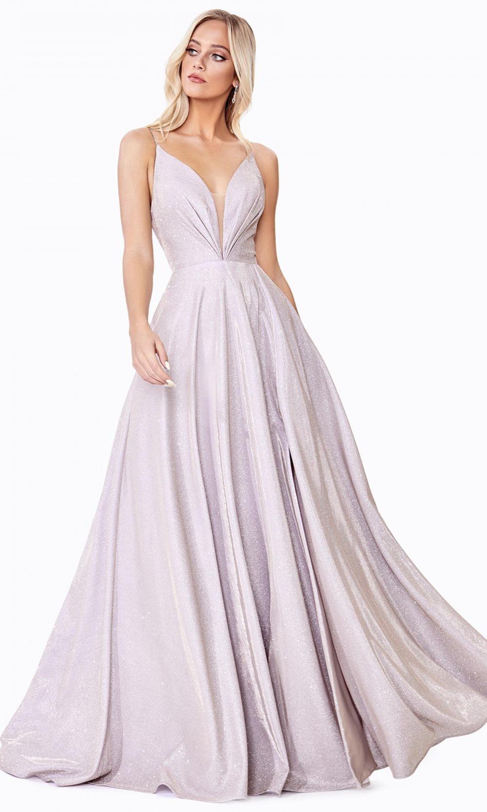 Ladivine - CD185 Deep V Neck A-Line Gown In Neutral