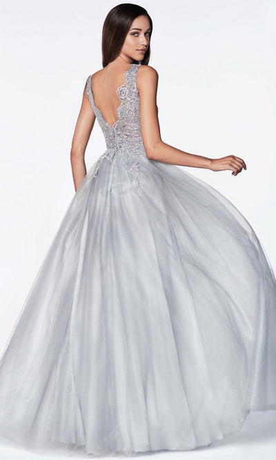Cinderella Divine - CE0020 Embroidered Tulle A-Line Gown In Silver