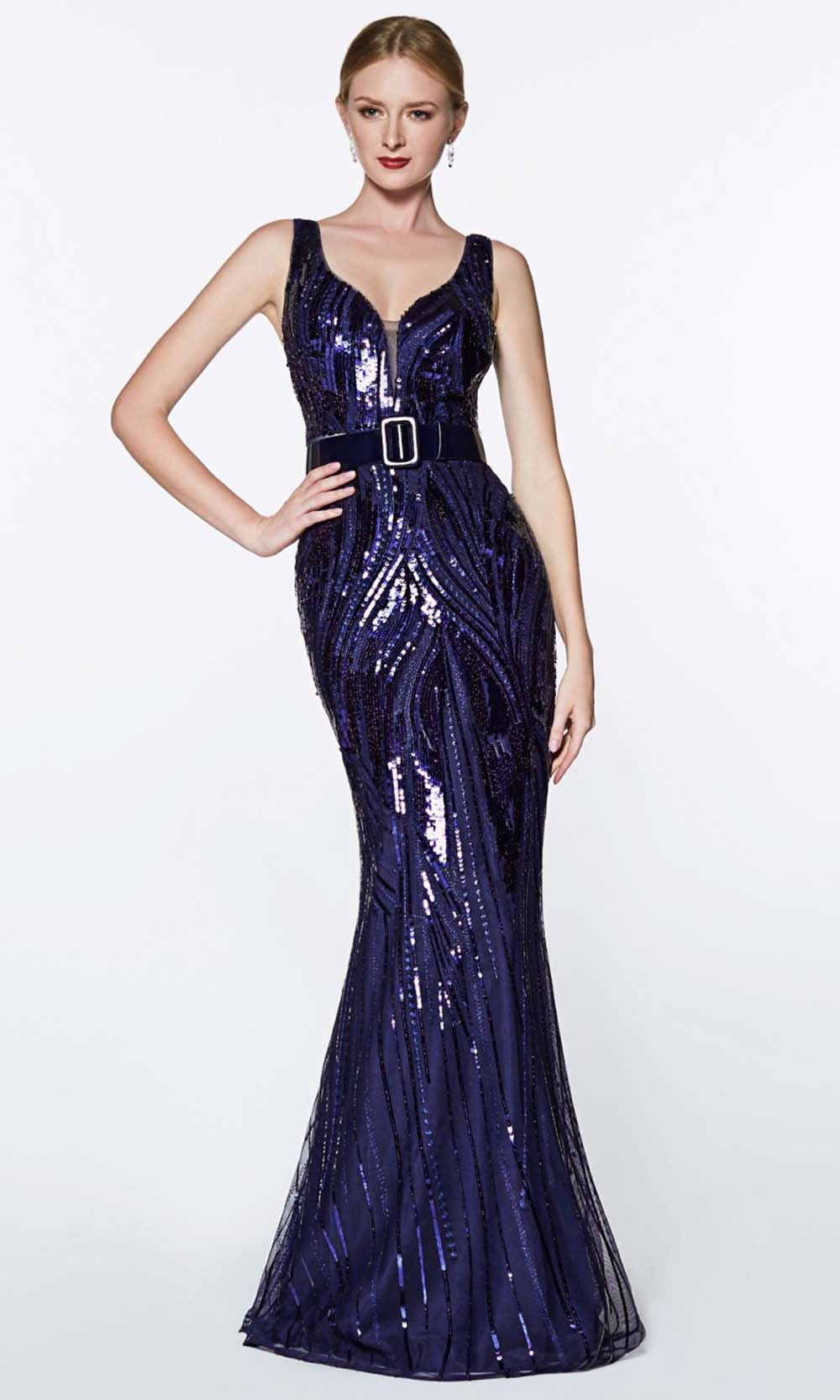 Cinderella Divine - CH552 Sleeveless Sequined Long Gown In Blue and Black