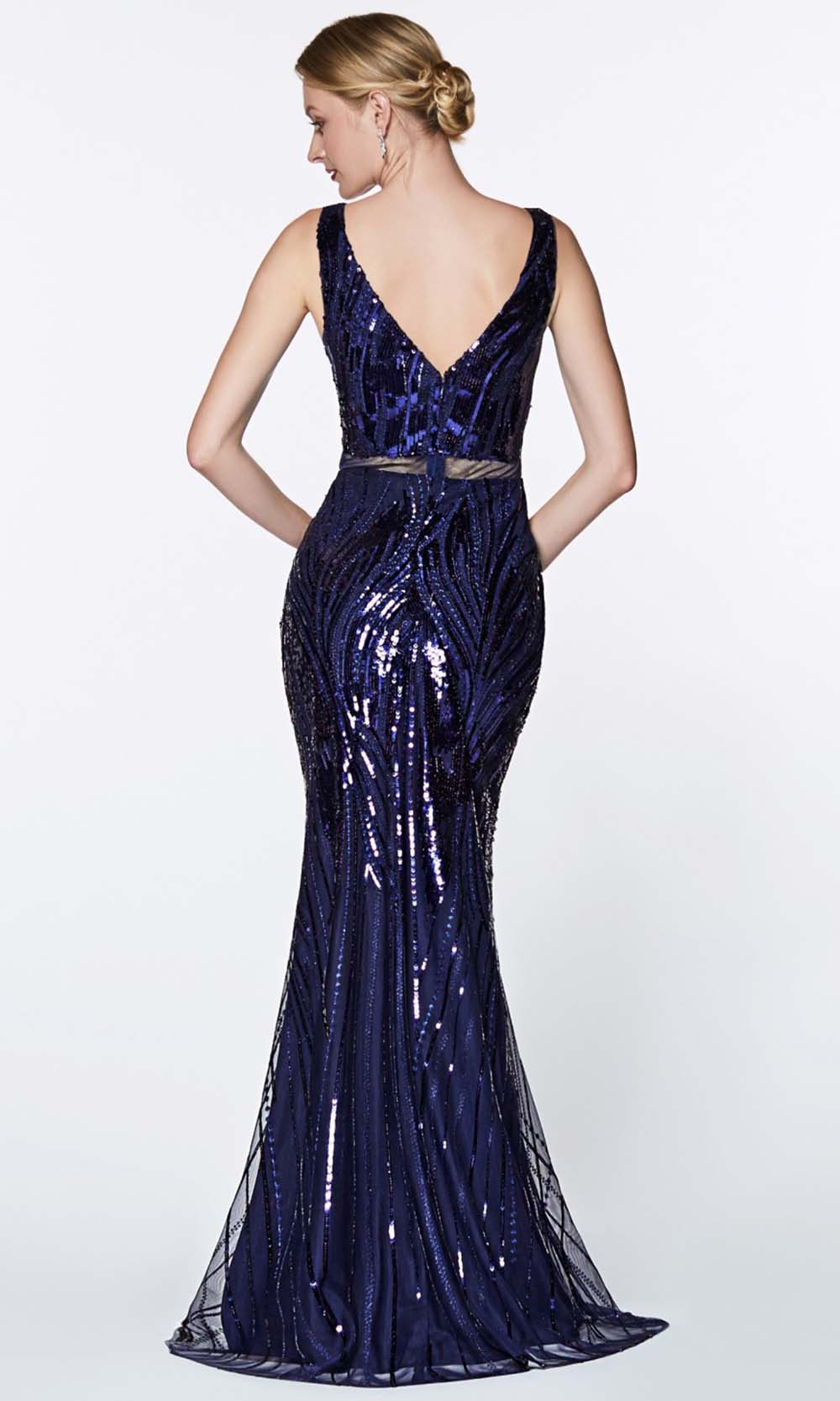 Cinderella Divine - CH552 Sleeveless Sequined Long Gown In Blue and Black