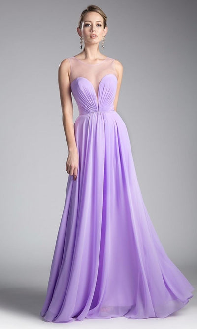 Cinderella Divine - CJ251 Illusion Neck Chiffon A-Line Gown In Purple