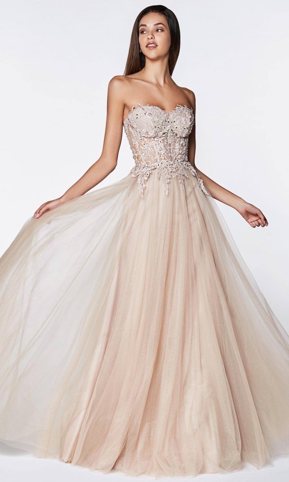 Cinderella Divine - CJ502 Lace Tulle A-Line Gown In Pink