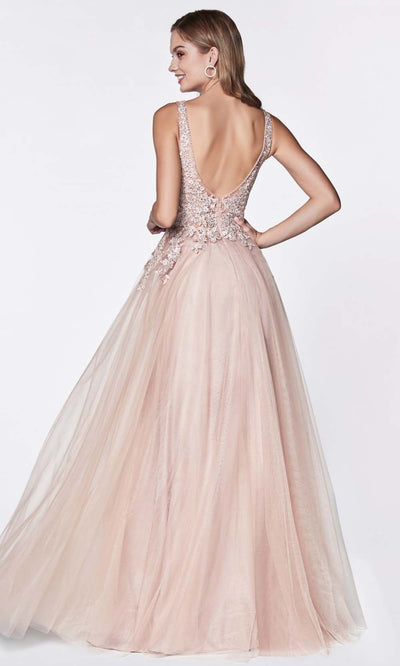 Cinderella Divine - CJ511 Jeweled Lace Tulle A-Line Dress In Neutral