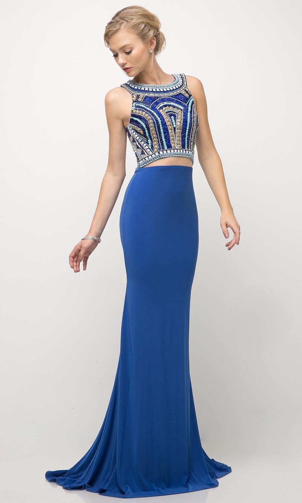 Cinderella Divine - CK39 Beaded Sheath Dress With Train In Blue