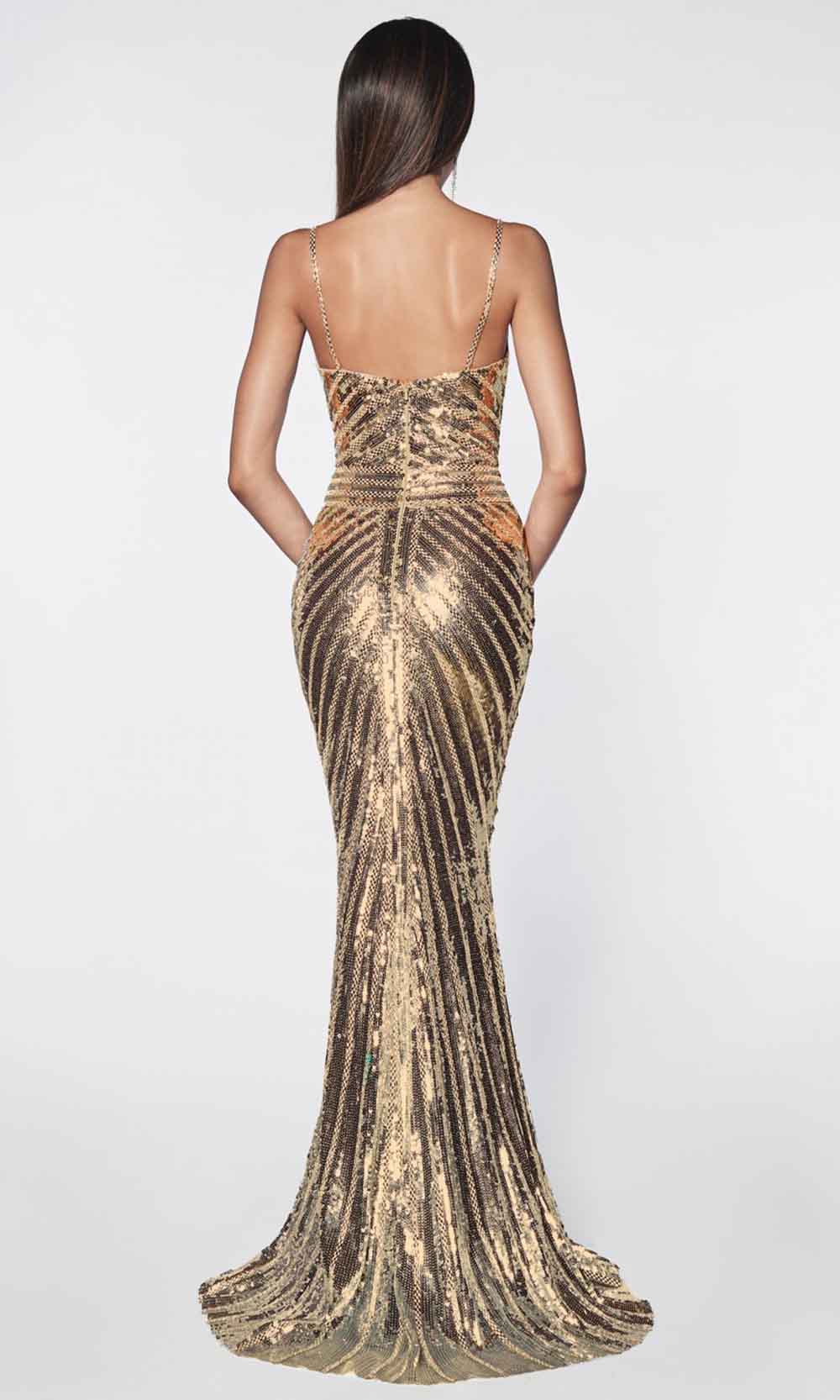 Cinderella Divine - CK848 Sequined V Neck Dress In Gold