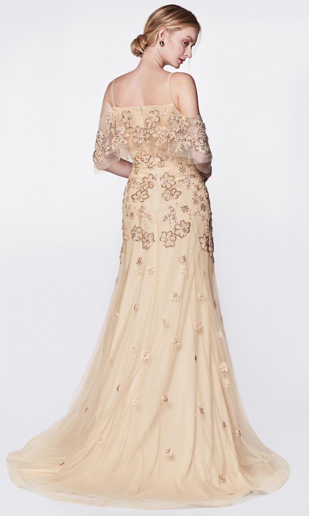 Cinderella Divine - CK896 Floral Beaded A-Line Dress In Gold