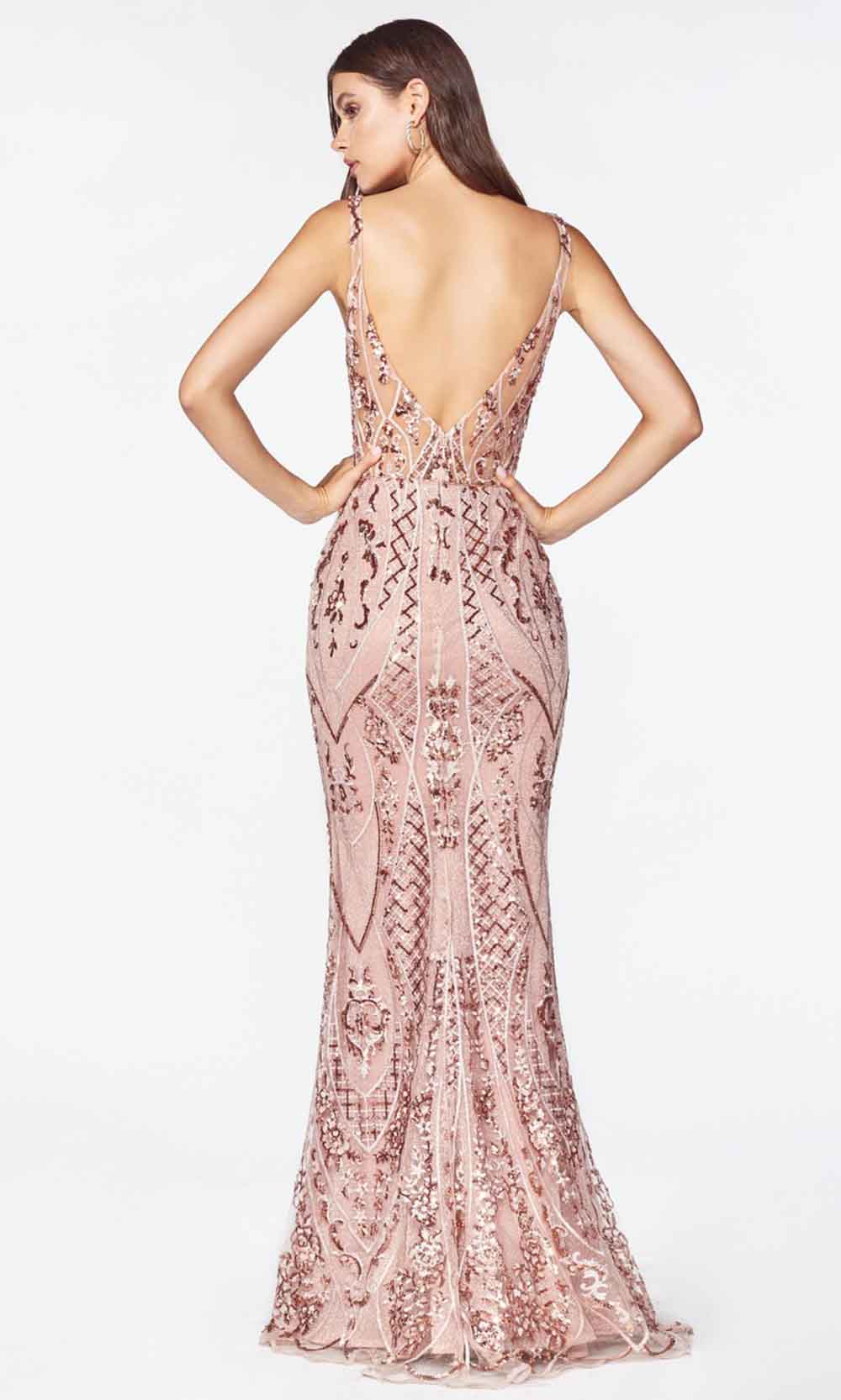 Cinderella Divine - CM9122 Geometric Sequin Long Gown In Pink