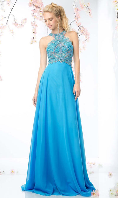 Cinderella Divine - CR730 Halter Chiffon Evening Gown In Blue