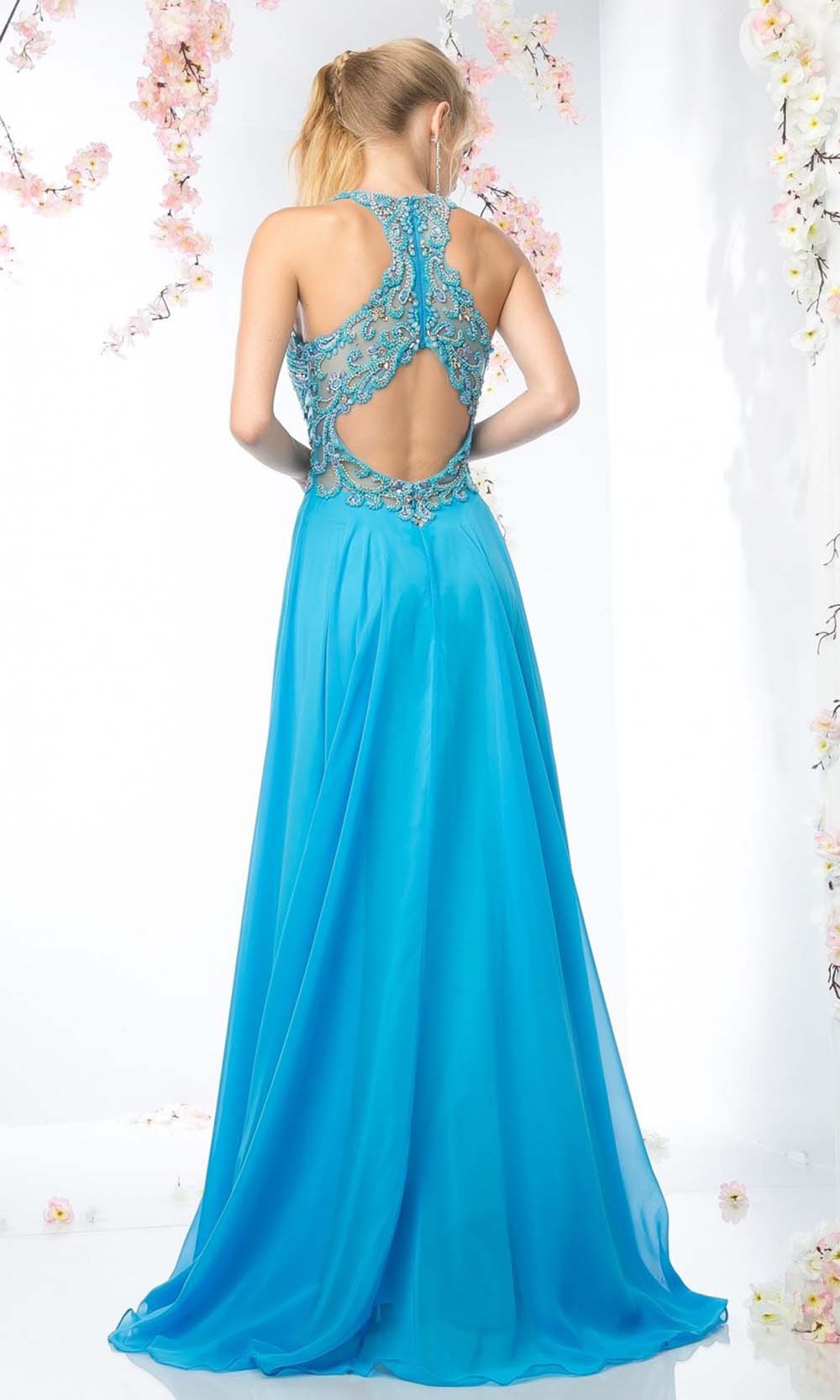 Cinderella Divine - CR730 Halter Chiffon Evening Gown In Blue