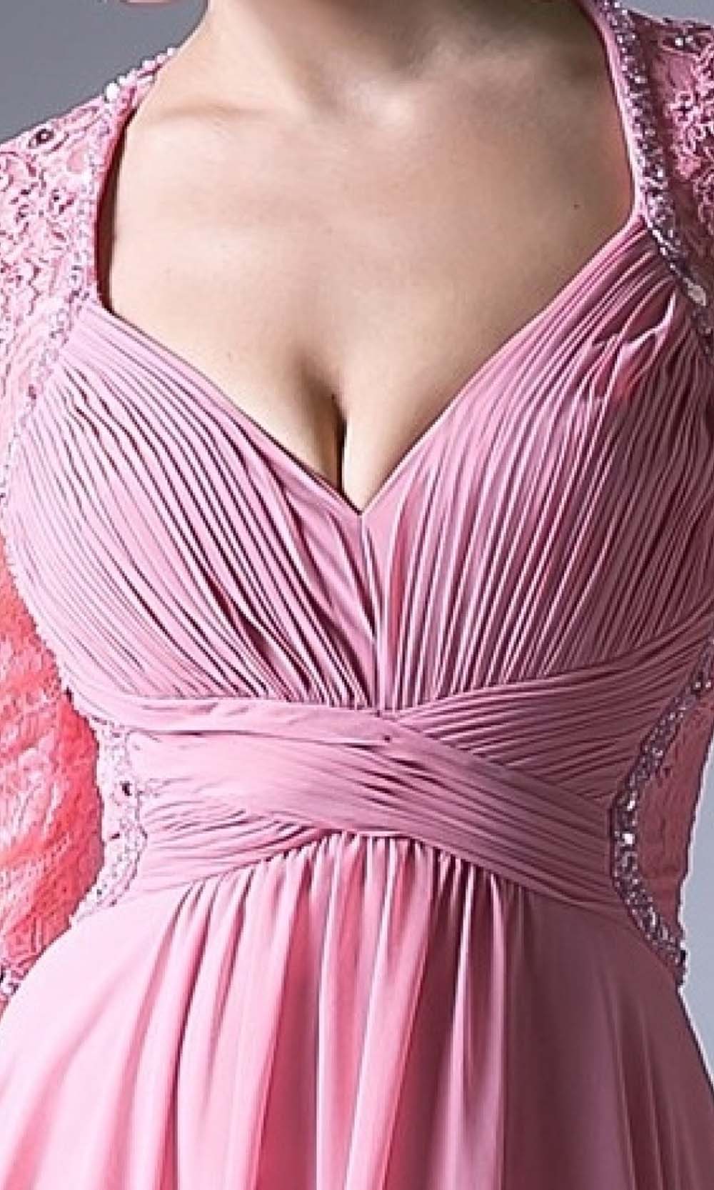 Cinderella Divine - RV774 V Neck Laced Long Dress In Pink