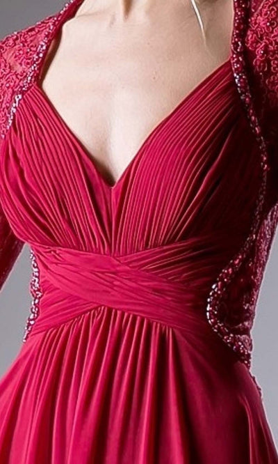 Cinderella Divine - RV774 V Neck Laced Long Dress In Red