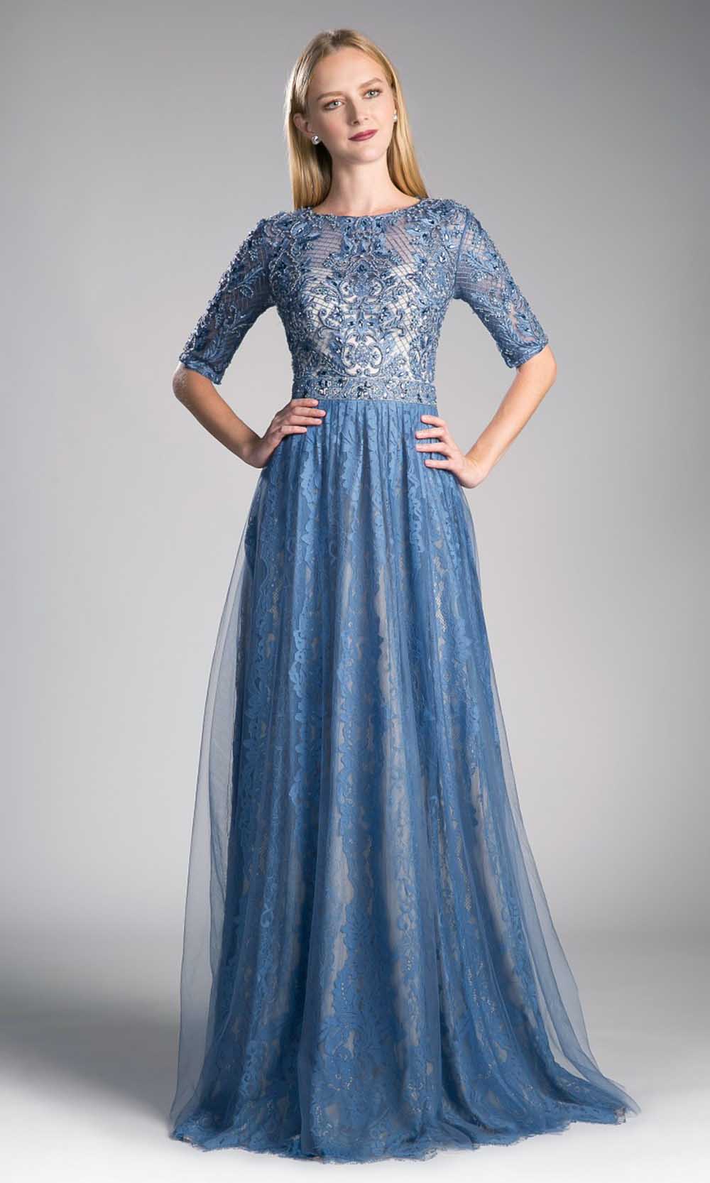 Ladivine - CR813 Embroidered A-Line Dress In Blue