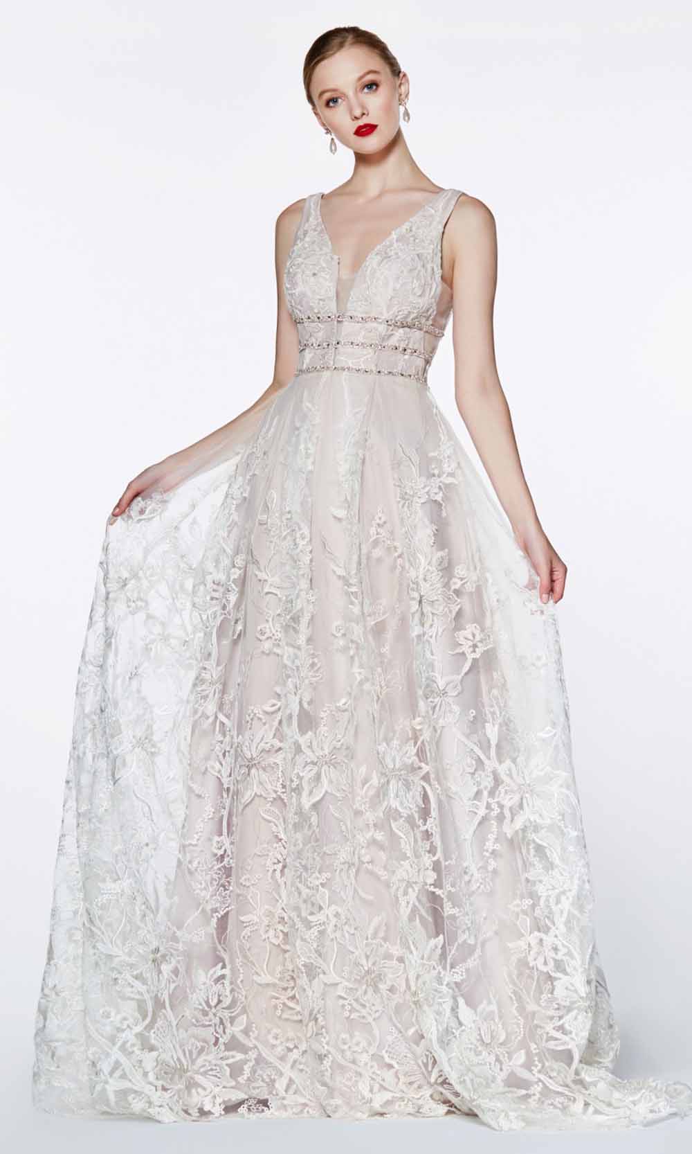 Cinderella Divine - CR823 Floral Lace A-Line Gown In Mauve