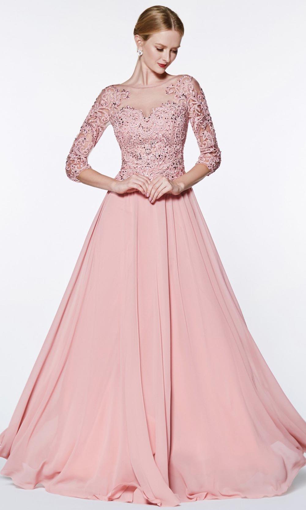 Cinderella Divine - CR832 Illusion Bateau A-Line Dress In Pink
