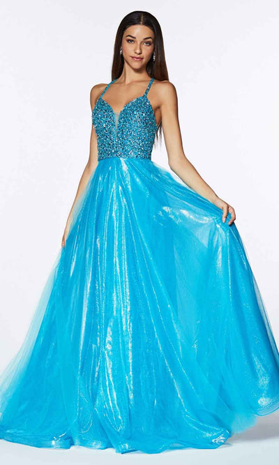 Cinderella Divine - CR835 Beaded A-Line Dress In Blue