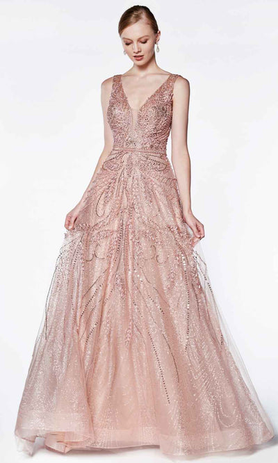 Cinderella Divine - CS029 Embellished V-Neck Dress In Pink