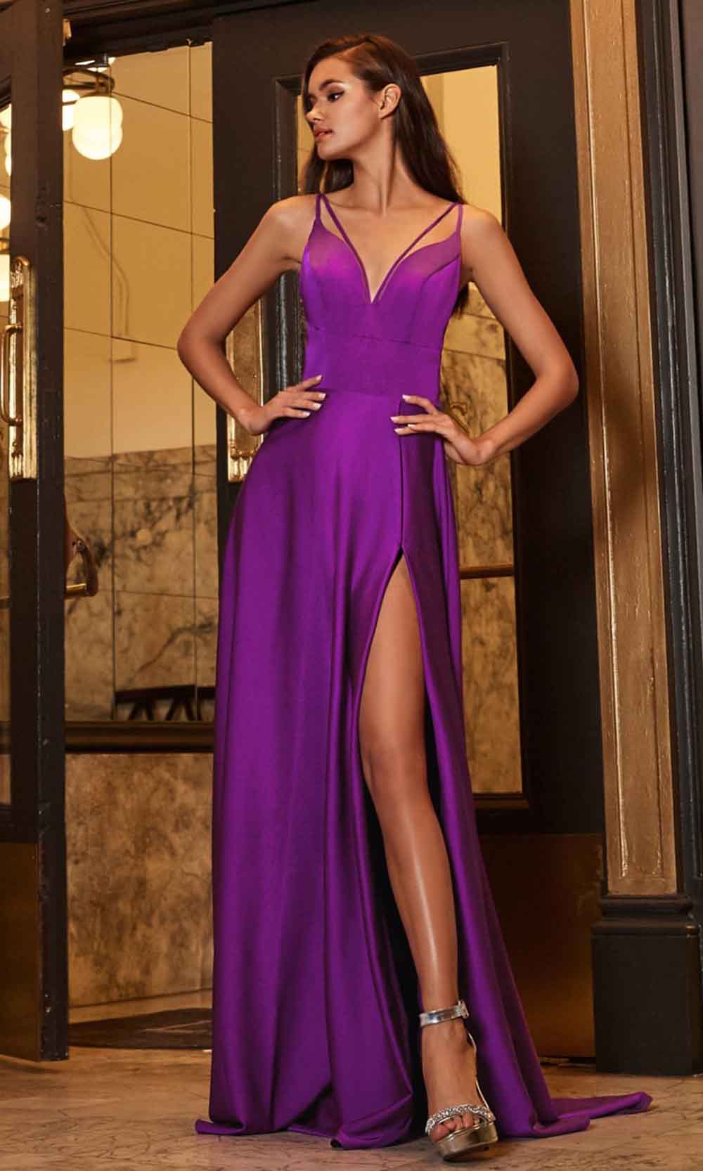 Ladivine - CS034 Double Strap A-Line Gown In Purple